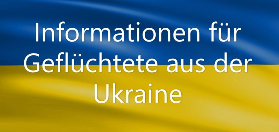 Infotext auf ukrainischer Flagge