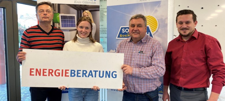 Die Energieberater der Gemeinde Richard Stefanik, Matthias Starke und Aurel Antochi mit Klimaschutzmanagerin Caroline Hüttemann