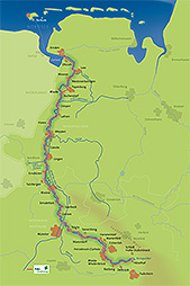 gezeichnete Karte vom Emsradweg