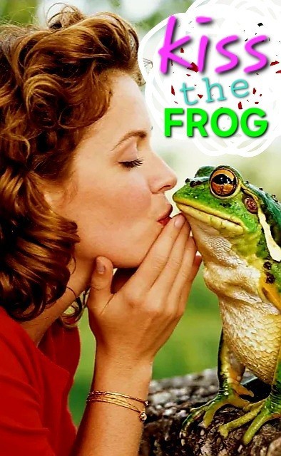 Frau Küsst Frosch und Schrift kiss the frog